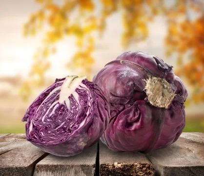 Purple cabbage on table Stock Photos