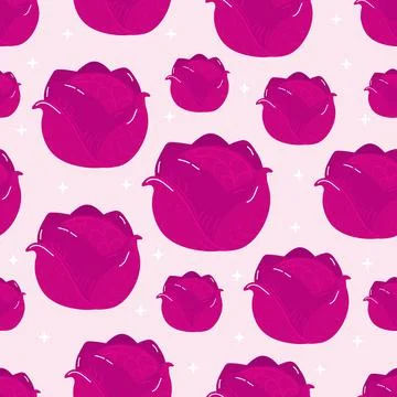 Purple cabbage vegetable seamless pattern with stars 스톡 일러스트