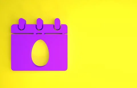 Purple Calendar with Easter egg icon isolated on yellow background. Spring Ch Stock Illustration