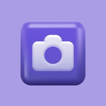 Purple Camera Icon. Isolated 3D App Button 스톡 일러스트