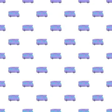 Purple camper vans seamless repeating travel pattern Stock Illustration