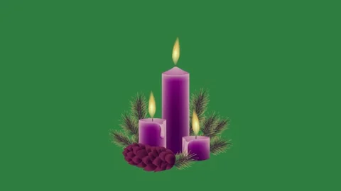 A purple candle with pine cones and on green background isolated on green Stock Footage 336968765