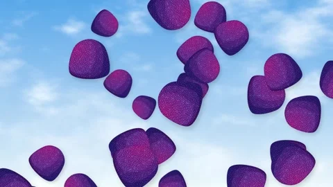 Purple Candy Pieces Falling Through a Bright Blue Sky Stock Footage 345297210