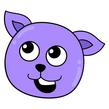 Purple cat with friendly smiling face, doodle icon drawing Stock Illustration