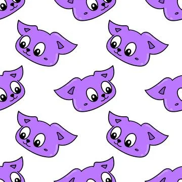 Purple cat head seamless pattern textile print. repeat pattern background des Stock Illustration