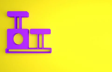 Purple Cat scratching post with toy icon isolated on yellow background. Minim 스톡 일러스트