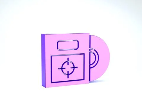 Purple CD or DVD disk in box icon isolated on white background. Compact disc  Stock Illustration