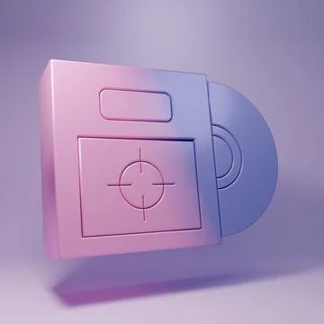 Purple CD or DVD disk in box icon isolated on purple background. Compact di.. Stock Illustration