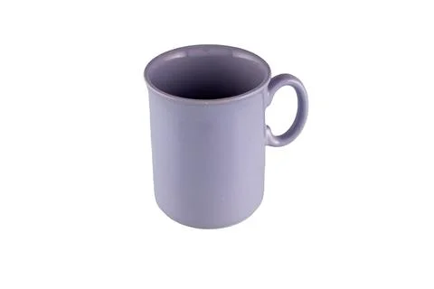 Purple Ceramic Mug With Handle On White Background For Coffee Tea And Drink.. Stock Photos