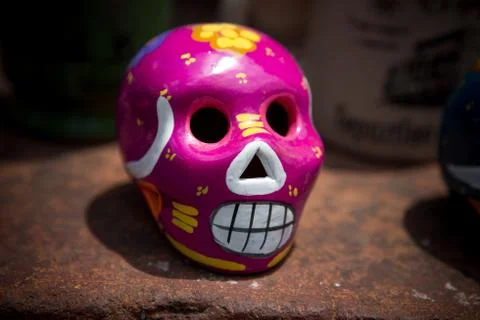 Purple ceramic skull Stock Photos