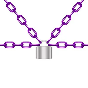 Purple chains locked by padlock in silver design Illustrazione stock