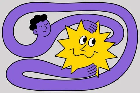 Purple Character Hugging a Smiling Star Stock Illustration