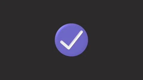 Purple check mark on dark background 3D rendered illustration or stylized i.. 스톡 일러스트