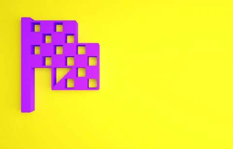 Purple Checkered flag icon isolated on yellow background. Racing flag Illustrazione stock