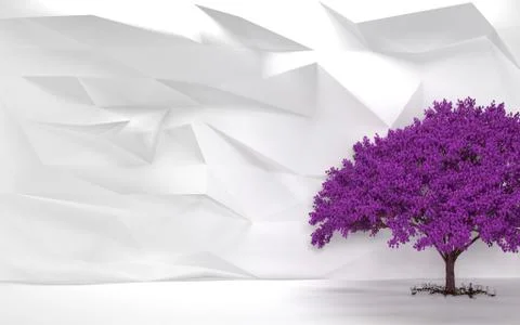 Purple Cherry Tree With White Wall Backdrop - 4k HD 300 DPI Stock Photos