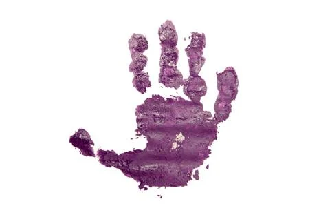Purple Child's Handprint isolated on White Stock Photos