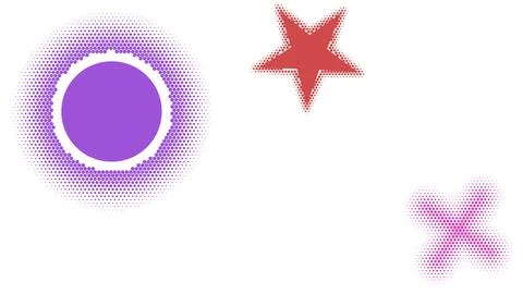 Purple circle and red star with halftone texture isolated on transparent ba.. Stock Illustration