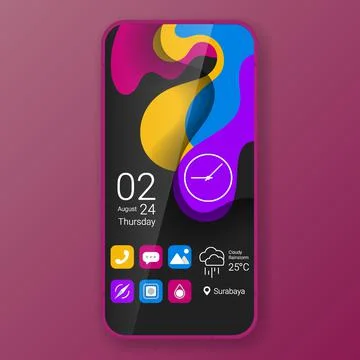 Purple circle theme user interface realistic smartphone design Stock Illustration