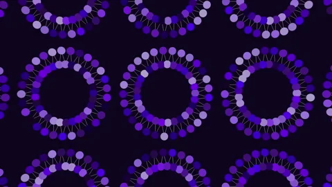 Purple circles forming symmetrical pattern on black background Stock Footage 253963749