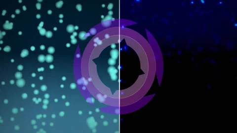 Purple circular animation over split background with green and blue bokeh lights Video stock 304191439