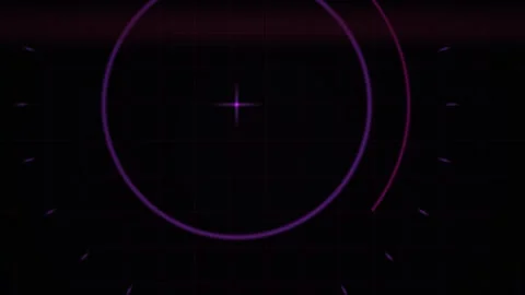 Purple Circular Hud Interface with Scanning Elements on Dark Grid Stock Footage 343751518