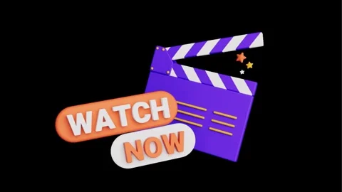 A purple clapper board with watch now text on a green background Video stock 332693039