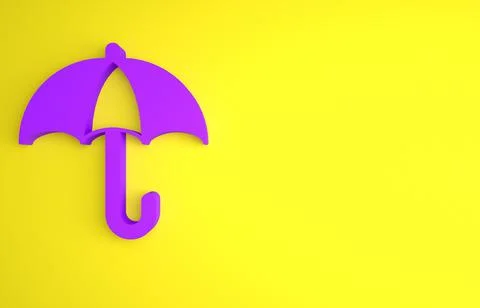 Purple Classic elegant opened umbrella icon isolated on yellow background. Ra Illustrazione stock