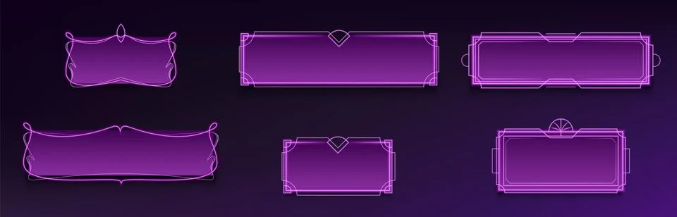 Purple classic frames set on black background Stock Illustration