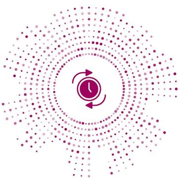 Purple Clock with arrow icon isolated on white background. Time symbol Stock Illustration