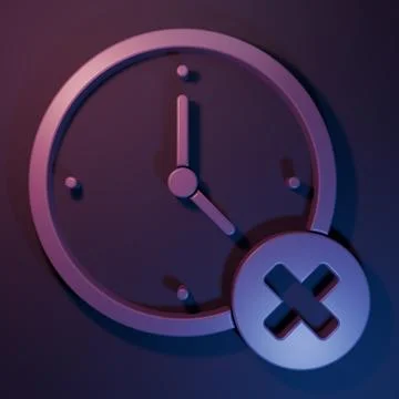 Purple Clock delete icon isolated on purple-blue background. Time symbol. M.. イラスト素材