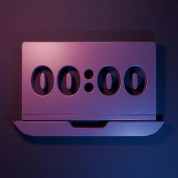 Purple Clock on laptop screen icon isolated on purple-blue background. Sche.. 库存插图