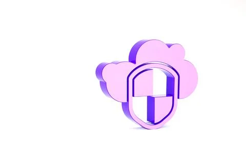 Purple Cloud and shield icon isolated on white background. Cloud storage data Stock Illustration