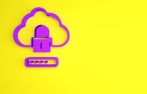 Purple Cloud computing lock icon isolated on yellow background. Security, saf 스톡 일러스트