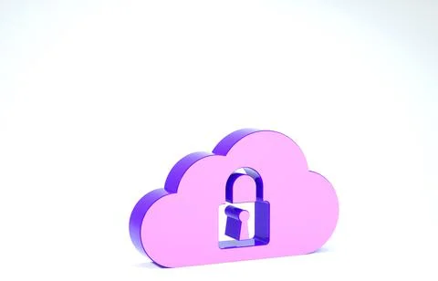 Purple Cloud computing lock icon isolated on white background. Security, safe Stock Illustration