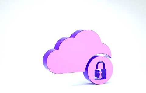 Purple Cloud computing lock icon isolated on white background. Security, safe 스톡 일러스트