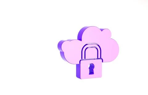 Purple Cloud computing lock icon isolated on white background. Security, safe Stock Illustration
