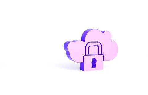 Purple Cloud computing lock icon isolated on white background. Security, safe Stock Illustration