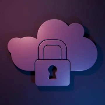 Purple Cloud computing lock icon isolated on purple-blue background. Securi.. Illustrazione stock