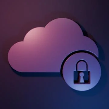 Purple Cloud computing lock icon isolated on purple-blue background. Securi.. Stock Photos
