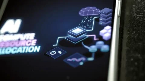 Purple cloud computing schematic connects processor Foto stock