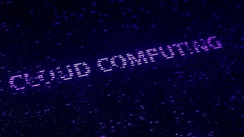 Purple CLOUD COMPUTING words made with flying luminescent particles. Modern Stock Footage 104071010