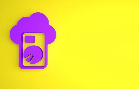 Purple Cloud database icon isolated on yellow background. Cloud computing con Stock Illustration