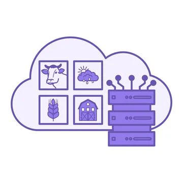 Purple Cloud Farm Data Storage Icon. Vector Illustration. Storing Farm Mana.. Stock Illustration