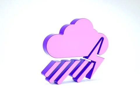 Purple Cloud with rain and lightning icon isolated on white background. Rain  Stock Illustration