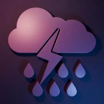 Purple Cloud with rain and lightning icon isolated on purple-blue backgroun.. Stock Illustration
