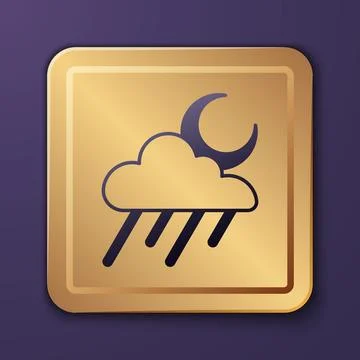Purple Cloud with rain and moon icon isolated on purple background. Rain cloud Stock Illustration