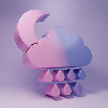 Purple Cloud with rain and moon icon isolated on purple background. Rain cl.. Stockillustratie