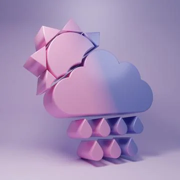 Purple Cloud with rain and sun icon isolated on purple background. Rain clo.. Stock Illustration