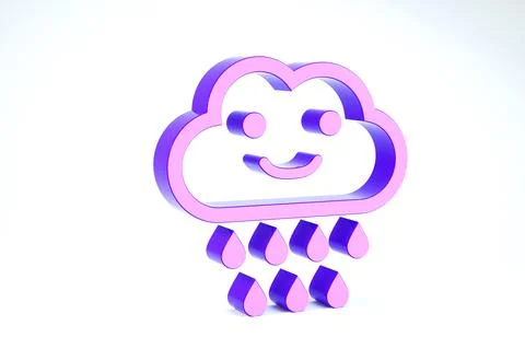Purple Cloud with rain icon isolated on white background. Rain cloud precipit Stock Illustration