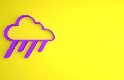 Purple Cloud with rain icon isolated on yellow background. Rain cloud precipi Stock Illustration